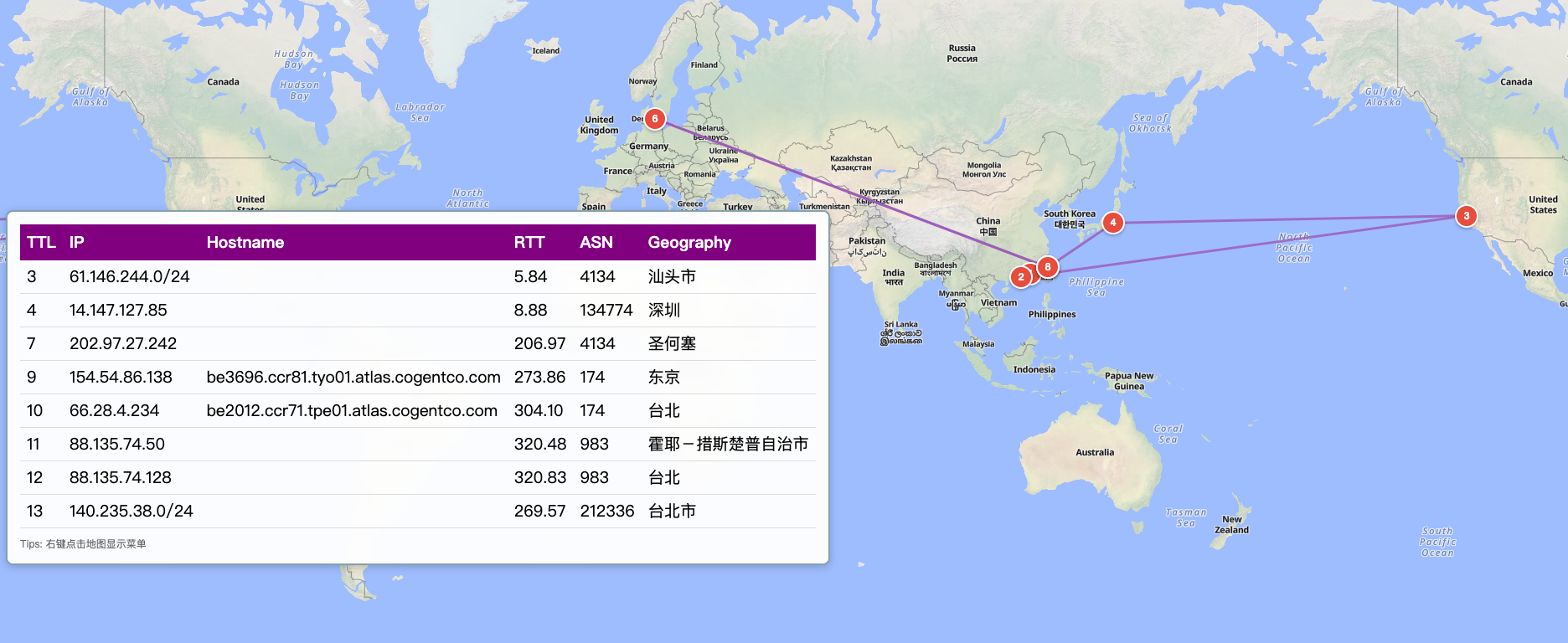 nexttrace路径地图